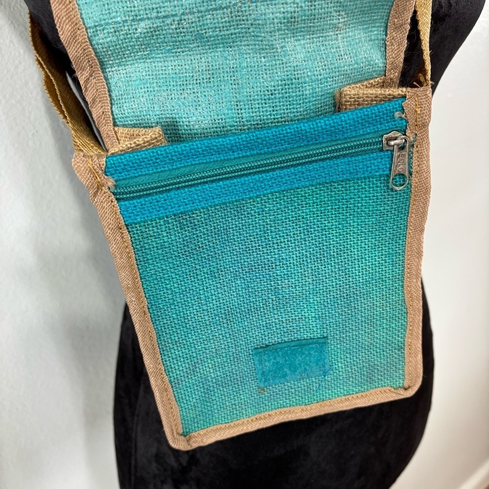 Boho Western Beaded Seashell Burlap Jute Mini Crossbody Bag - Picture 6 of 8